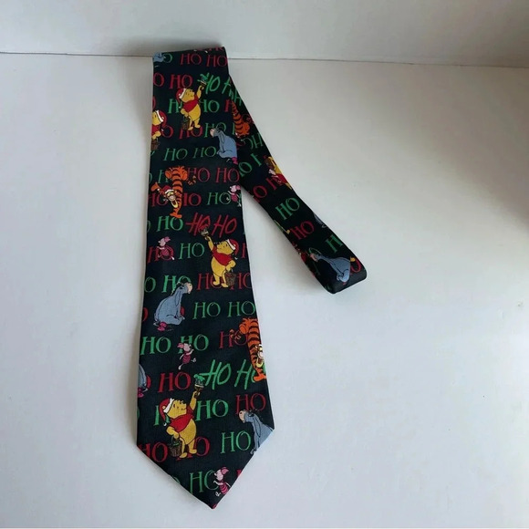 Vintage Winnie the Pooh Christmas Neck Tie Ho Ho Ho Santa Hat Tigger - Picture 4 of 6